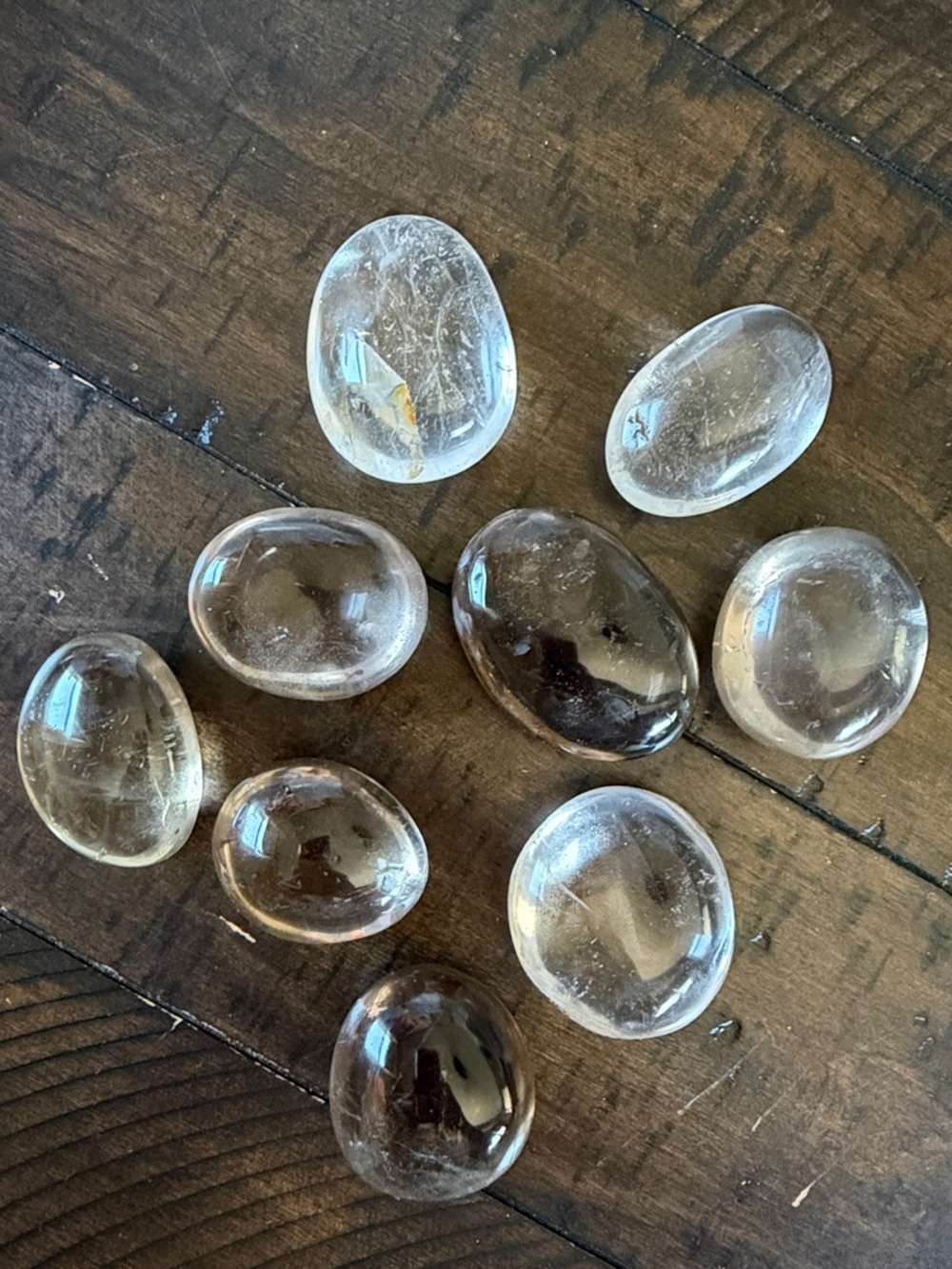Polished Clear and Smoky Quartz Gemstones/ palm stones